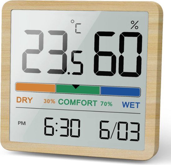 Noklead Digitale thermo-hygrometer, draagbare thermometer, hygrometer, voor binnen, met hoge nauwkeurigheid, temperatuur- en vochtigheidsmeter voor binnenklimaatbeheersing van ruimtes (Houten Korrel)