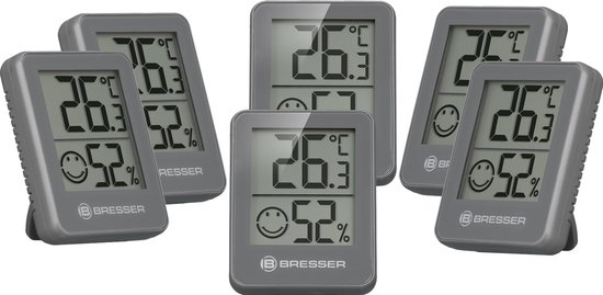 BRESSER ClimaTemp Hygro Indicator - Set van 6 Thermo-/Hygrometers - grijs