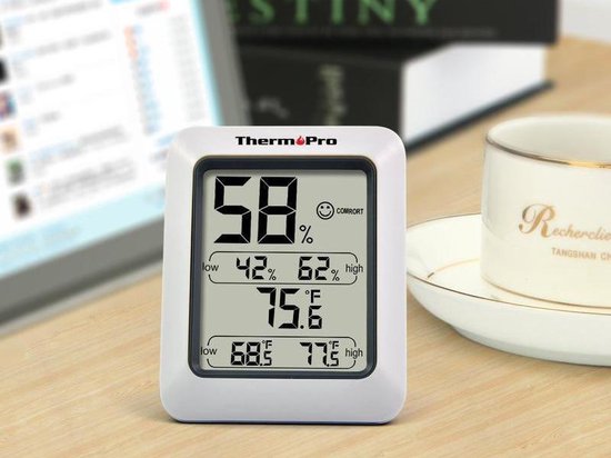 ThermoPro TP50 Hygrometer Digitaal - Voor binnen - Incl. vochtigheidsmeter - Wit