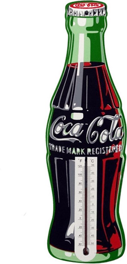 Coca-Cola Retro Contour Flesje Thermometer Hout 40 x 12 cm