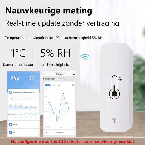 Smart temperatuur en vochtigheidssensor - WiFi-app - Smart Home Remote Monitor - werkt met Alexa en Google Assistant