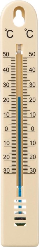 Binnen/buiten thermometer beige kunststof 3 x 17 cm - Weermeters - Temperatuurmeters