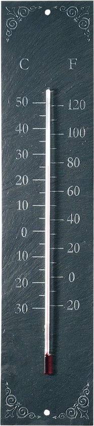 Binnen/buiten thermometer van leisteen 45 cm - Buitenthermometers - Klassieke leistenen tuinthermometer celsius/fahrenheit