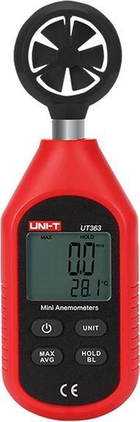 Windmeter Anemometer met Schoepenrad Digitaal Mobiel - Rood UT363