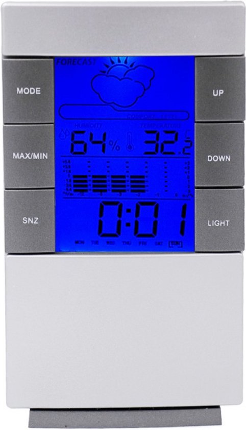 Kunststof weerstation met klokfunctie -  Hygrometer 14cm grijs