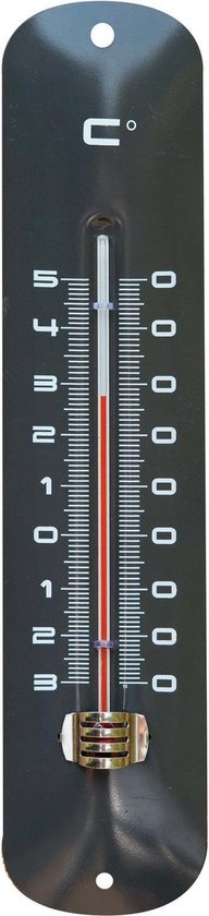 Binnen/buiten thermometer grijs van metaal 6.5 x 30 cm -Binnen/buitenthemometers - Temperatuurmeters