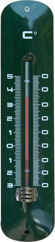 Binnen/buiten thermometer groen van metaal 6.5 x 30 cm -Binnen/buitenthemometers - Temperatuurmeters