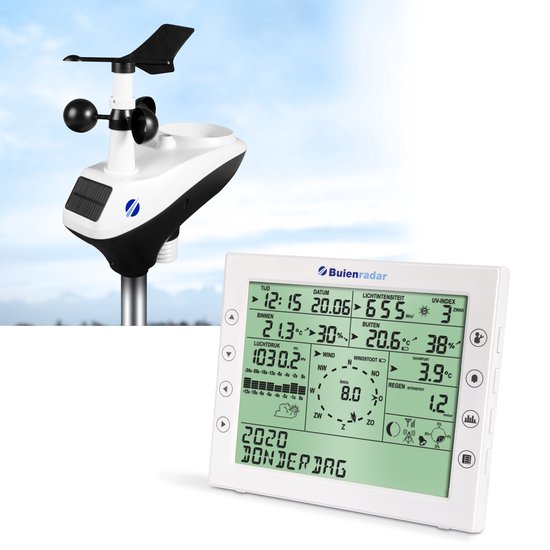 Buienradar BR-1800 Weerstation - Met thermo-, hygro-, regen-, windrichting-en windsnelheidsmeter