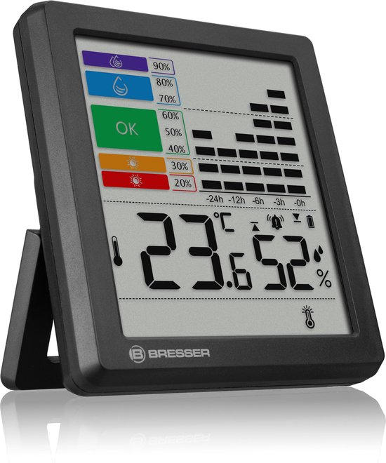 Bresser Thermo- en Hygrometer - Met Schimmelalarm - Geeft Waarschuwingen - Voor een gezond binnenklimaat