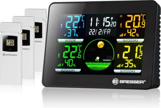 BRESSER Thermo Hygro Quadro NLX - Thermo-/Hygrometer - 3 Buitensensoren