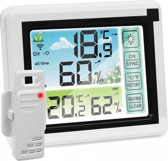 Ariko weerstation - hygrometer - luchtvochtigheidsmeter - vochtigheid - binnen - draadloos- digitaal