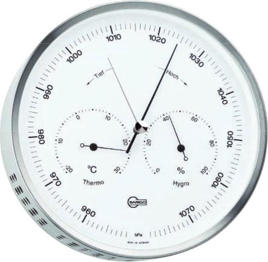Barigo 350 Weerstation - barometer thermometer hygrometer - edelstaal - witte wijzerplaat - ø 16 cm