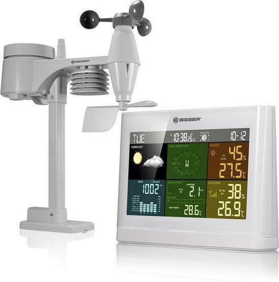 Bresser Weerstation 5-in-1- Met Multifunctionele Buitensensor - Met Regen- en Windmeter - Wit