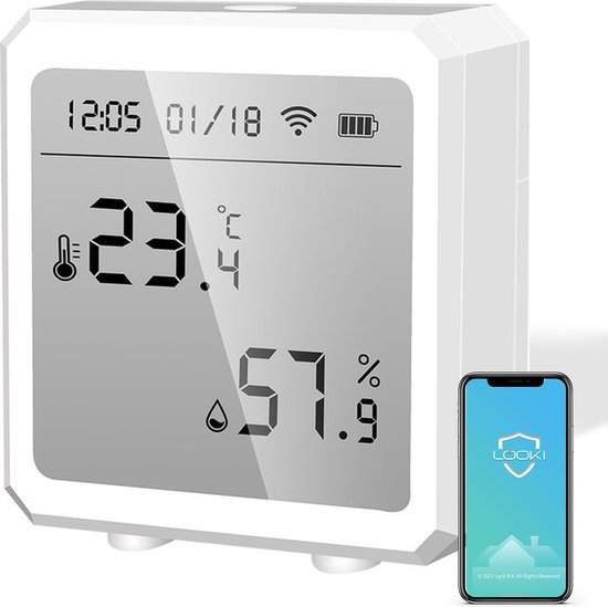 Looki Slimme Hygrometer Met App – Digitale Vochtmeter & Thermometer – Draadloos  – Geschikt voor Google Home - Weerstation Binnen