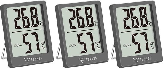 Selwo Digitale thermometer voor binnen, 3 stuks thermo-hygrometer voor binnen en buiten, hygrometer, vocht- en kamerthermometer met hoge nauwkeurigheid, voor binnenruimte, babykamer, woonkamer, kantoor (grijs)