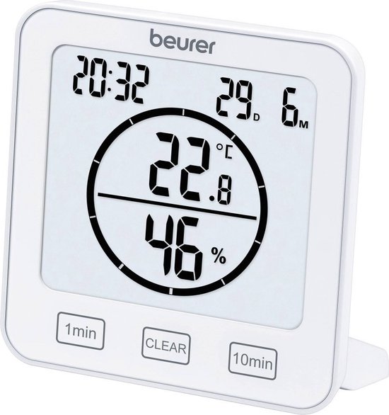 Beurer HM 22 Thermo-hygrometer – Digitaal - Thermometer - Luchtvochtigheid – Timer - Binnen - Incl. batterijen – 3 Jaar garantie - Wit