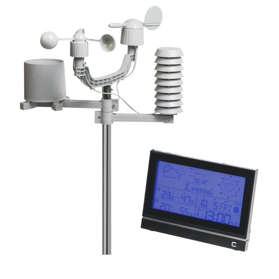 Cresta Care DTX690 Professioneel radiogestuurd weerstation voor binnen en buiten met weergave van temperatuur, wind en neerslag