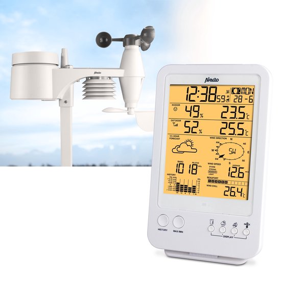 Alecto WS-4800 - Professioneel Weerstation met draadloze Buitensensor - 6-in-1