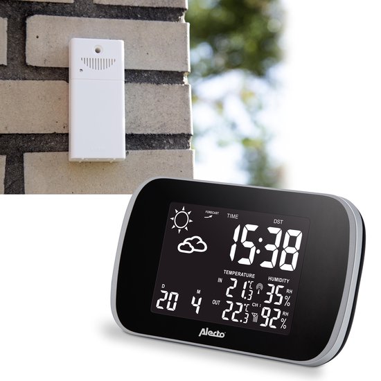 Alecto WS-1650 Weerstation - Draadloze buitensensor en geanimeerde weersvoorspelling - Zwart