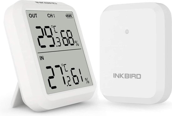 Inkbird ITH-20R Draadloze Thermo-hygrometer met Buitensensor, Binnentemperatuur, Vochtigheid, ℃ / ℉-schakelaar