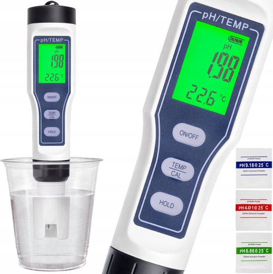 Ariko Digitale PH meter - Thermometer - Watertester - Waterdicht - Incl Batterijen
