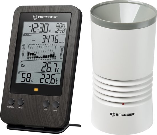 Bresser Professionele Regenmeter incl. Temperatuur- en Luchtvochtigheidsmeter - Houtlook
