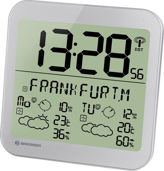 Bresser MyTime - Meteotime LCD weerstation-wandklok zilver