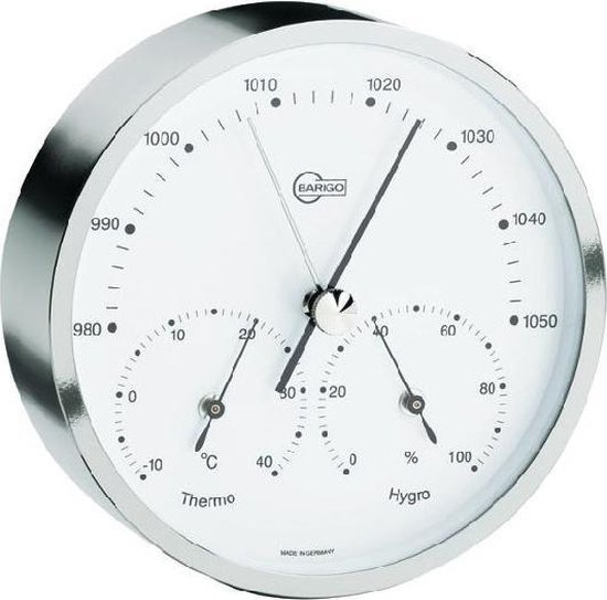 Barigo 101.3 Weerstation - barometer thermometer hygrometer - messing vernikkeld - ø 10 cm