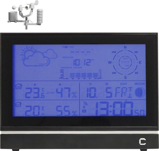 Cresta Care DTX690SGRS professioneel -,  radiogestuurd -,  digitaal weerstation | Voor binnen en buiten | Draadloze sensoren voor temperatuur, luchtvochtigheid, windrichting, windsnelheid en neerslag