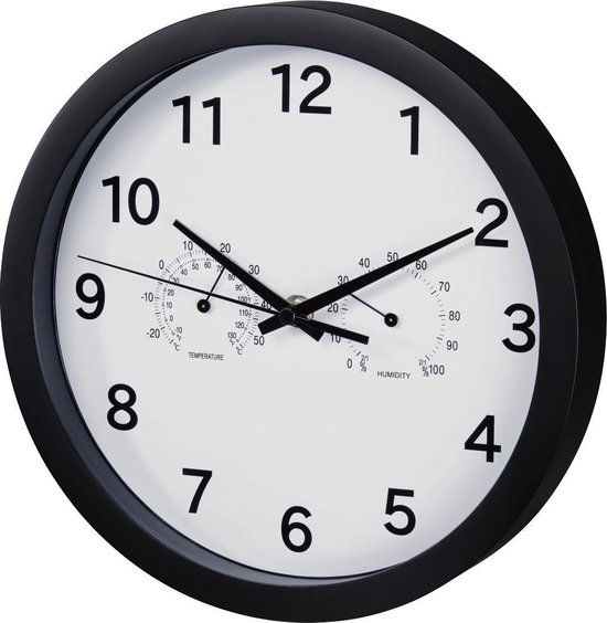 Hama Wandklok Pure Plus Ø 25 Cm Met Thermo-/hygrometer Geluidsarm Zwart