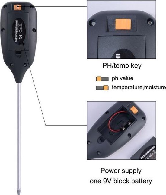 PH meter 4 in 1 - Grondmeter - Temperatuurmeter - Lichtmeter - Vochtmeter - Zuurtegraad - Planten - Tuin - Digitaal - Buitenthermometer - PH meter