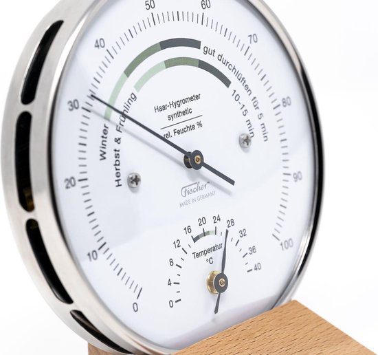 Fischer | Binnenklimaat Hygrometer met thermometer ø 103 mm (Beuken)