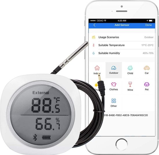 Inkbird IBS-TH1 PLUS Draadloze Thermometer en Hygrometer voor Android- en iOS-telefoon,Temperatuur- en Vochtigheidsmeter voor Brouwen Van Vleesplant Sigarenopslag