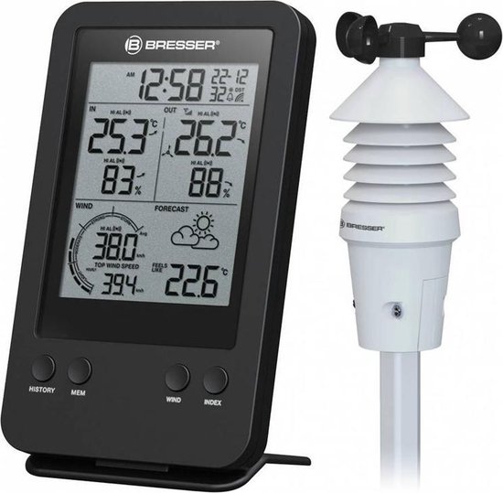 Bresser Weerstation - Bresser Professionele 3-in-1 Windmeter incl. Luchtvochtigheids- en Temperatuurmeter