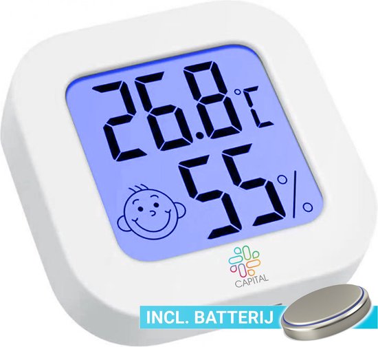 Hygrometer - Digitale Weerstation - Luchtvochtigheidsmeter - Thermometer Voor Binnen - Inclusief Batterij en 3M plakstrip