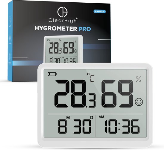 ClearHigh Hygrometer PRO - Weerstation Voor Binnen Met Thermometer En Luchtvochtigheidsmeter - Inclusief Batterij - Digitaal Display