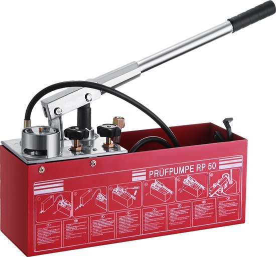 VEVOR Testpomp 50Bar-Manuele Hydraulische Druktestpomp-3 Gallon Watertank-Dubbele Klep-voor Waterleidingsysteem-Verwarmingsinstallatie