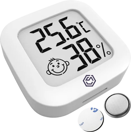 Ease Electronicz Hygrometer - Weerstation - Luchtvochtigheidsmeter - Thermometer Voor Binnen - Incl. Batterij en Plakstrip