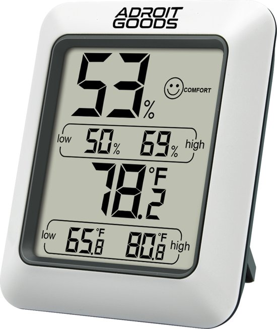 AdroitGoods Hygrometer - Luchtvochtigheidsmeter - Digitaal Weerstation - Vochtigheidsmeter - Thermometer voor Binnen - Inclusief batterij