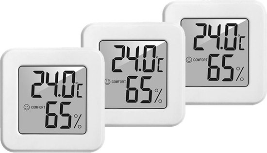 WiseGoods Luxe Hygrometer Binnen - Thermometer & Luchtvochtigheidsmeter - Wonen - Temperatuurmeter - Incl Batterij - Wit 3stuk