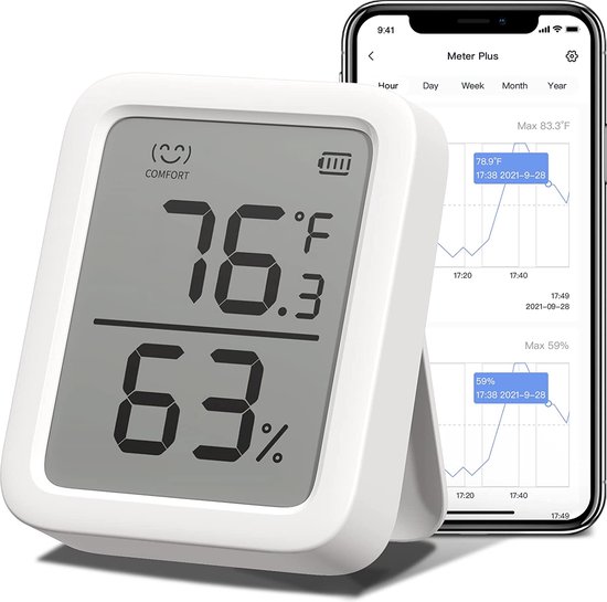 NaSK - Thermometer Hygrometer, Bluetooth Digitale Temperatuur Vochtigheid Sensor met Smart Alert & Data Opslag, LCD Scherm Digitale Thermo Hygrometer voor kamertemperatuur Kelder Garage