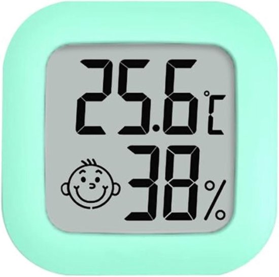 Hygrometer - Weerstation - Luchtvochtigheidsmeter - Thermometer Voor Binnen - Incl. Batterij en Plakstrip - Groen