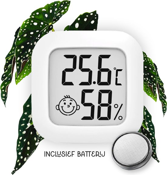 Temperatuur- en luchtvochtigheidsmeter - Inclusief batterij, houder én sticker - Digitale hygrometer, thermometer, temperatuurmeter voor binnen, digitaal weerstation - Luchtvochtigheid voor planten digitaal meten