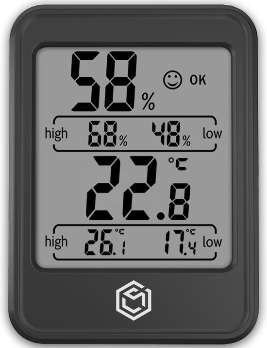 Ease Electronicz Hygrometer Min/Max - Luchtvochtigheidsmeter - Digitaal Weerstation - Vochtigheidsmeter - Thermometer voor Binnen - Met verlichting