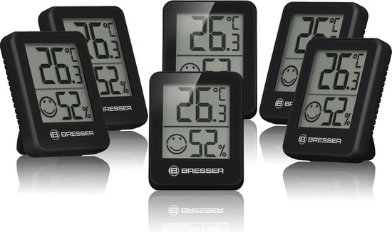 BRESSER ClimaTemp Hygro Indicator - Set van 6 Thermo-/Hygrometers - zwart