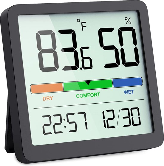 YUCONN Hygrometer - Luchtvochtigheidsmeter - Digitaal Weerstation - Thermometer Binnen - Zwart