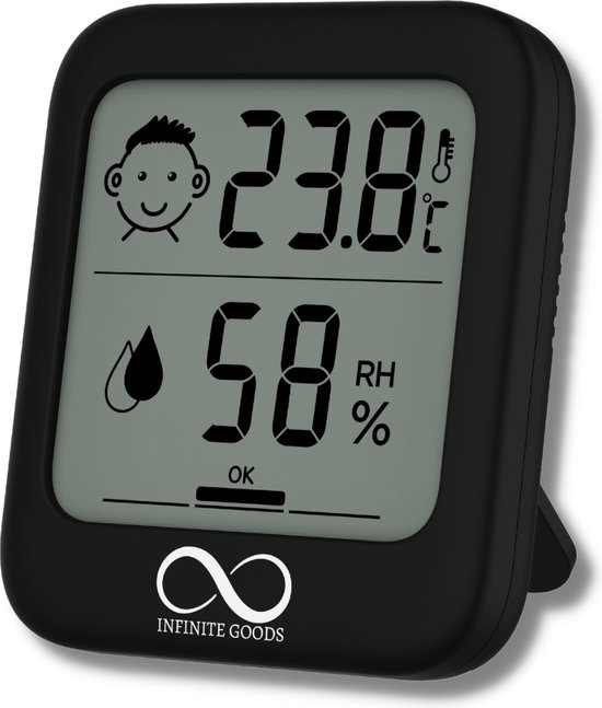 Infinite Goods Hygrometer - Digitale Weerstation - Luchtvochtigheidsmeter - Thermometer Voor Binnen - Vochtmeter - Magneten/Ophangoog - Incl. Batterij