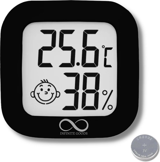 Infinite Goods Hygrometer - Digitale Weerstation - Luchtvochtigheidsmeter - Thermometer Voor Binnen - Vochtmeter - Incl. Batterij En Plakstrip