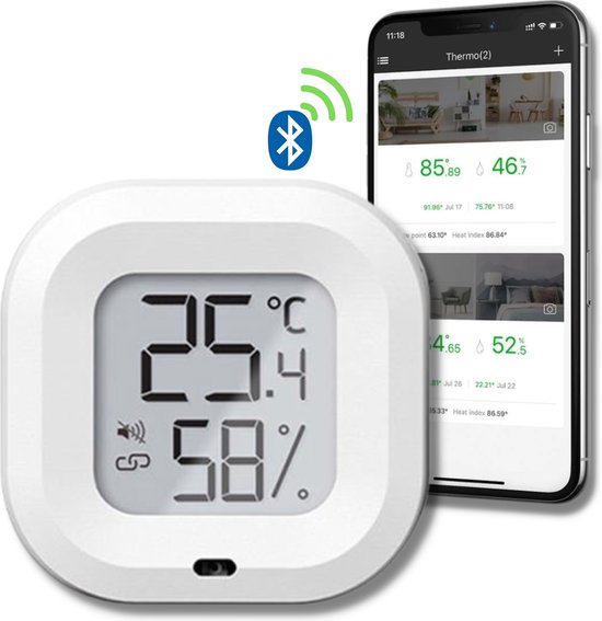 Infinite Goods Hygrometer Bluetooth - Weerstation - Luchtvochtigheidsmeter - Thermometer Voor Binnen - Vochtmeter - Gratis App - Incl. Batterij