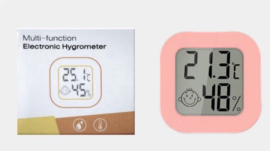 Hygrometer - Weerstation - Luchtvochtigheidsmeter - Thermometer Voor Binnen - Incl. Batterij en Plakstrip - Roze